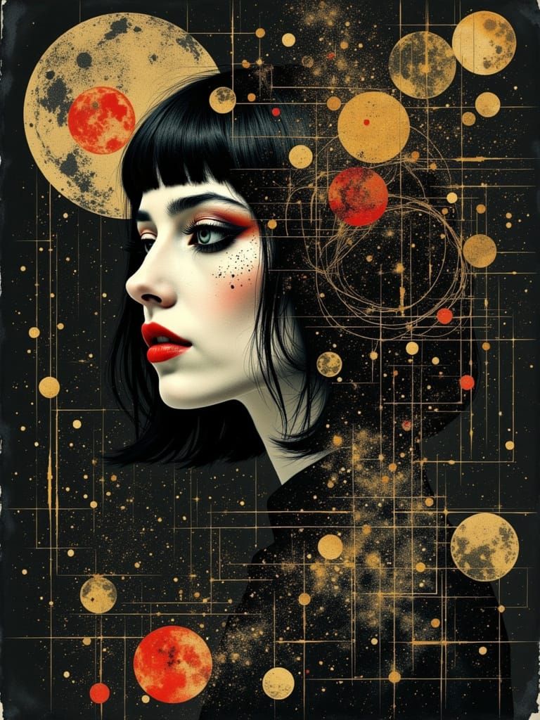 Gothic Woman in Double Exposure Burnished Gold