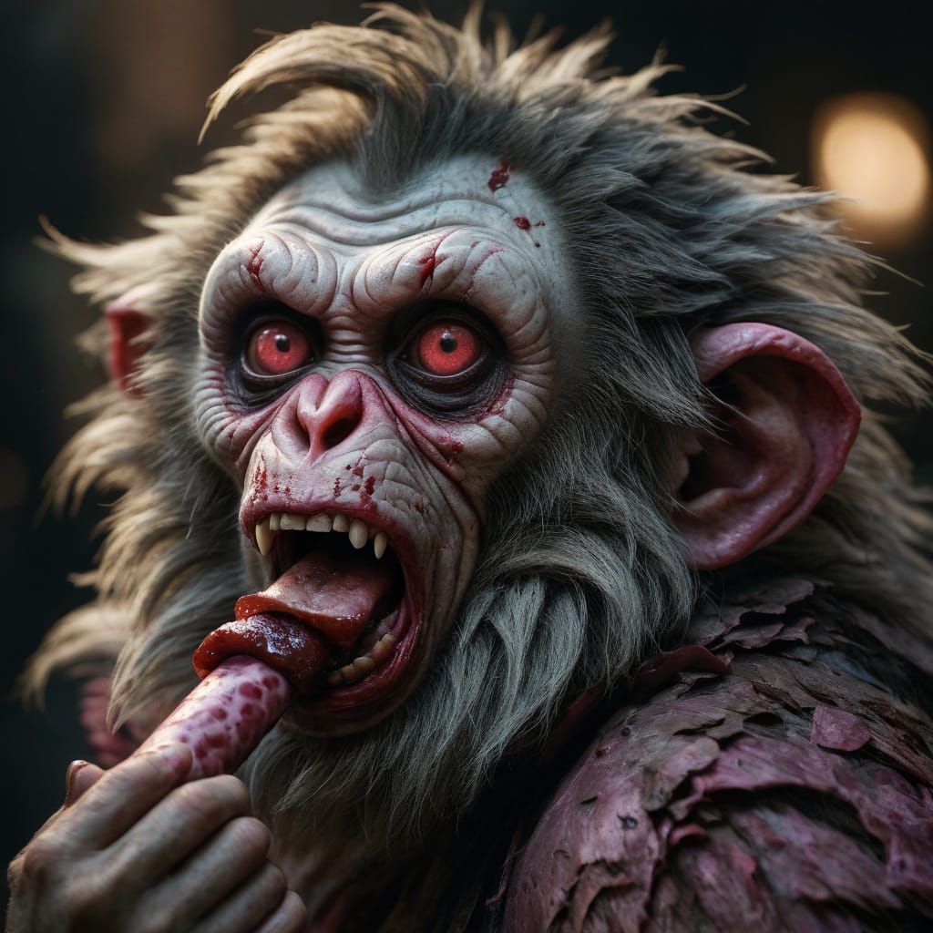 Hyper-Realistic Zombie Monkey Monster Clown Girl Portrait