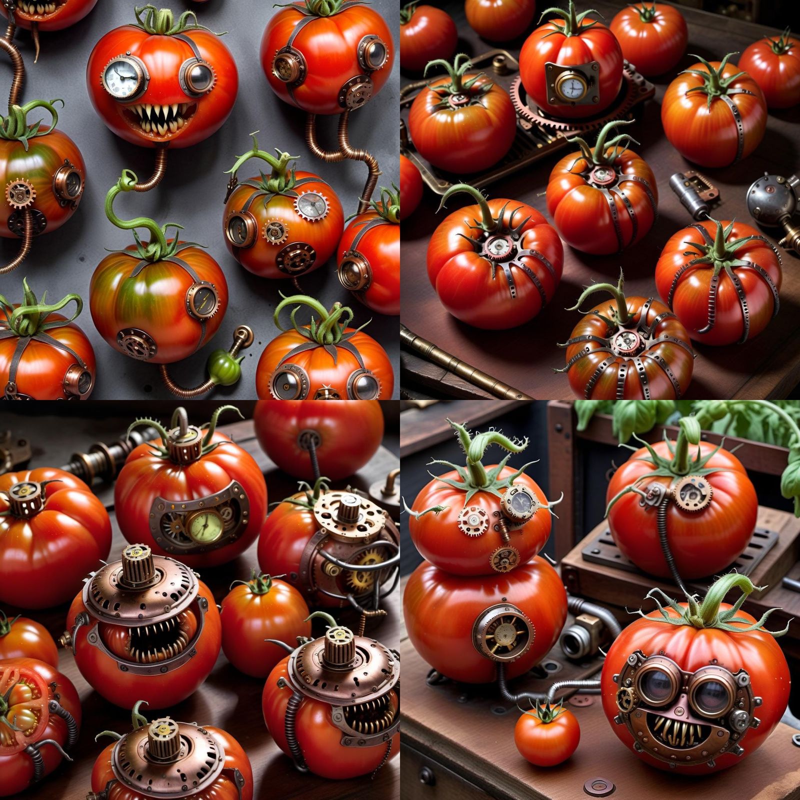 Steampunk Scared Beefsteak Tomatoes: Vintage Mechanical Art