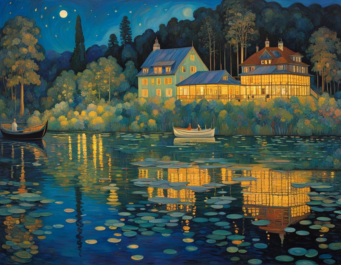 Ethereal Midsummer Scene in Art Nouveau Style