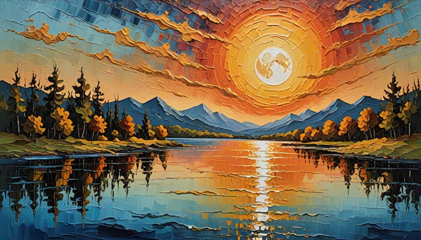 Impasto Moonrise Masterpiece over a Serene Lake