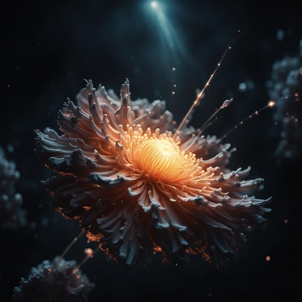 Glowing Asteroid Bloom in Space: Hyperrealistic Detail