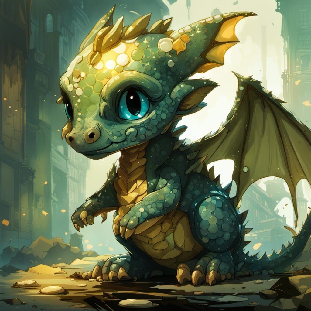 Adorable Blue Dragon with Reflective Eyes in Anime Style