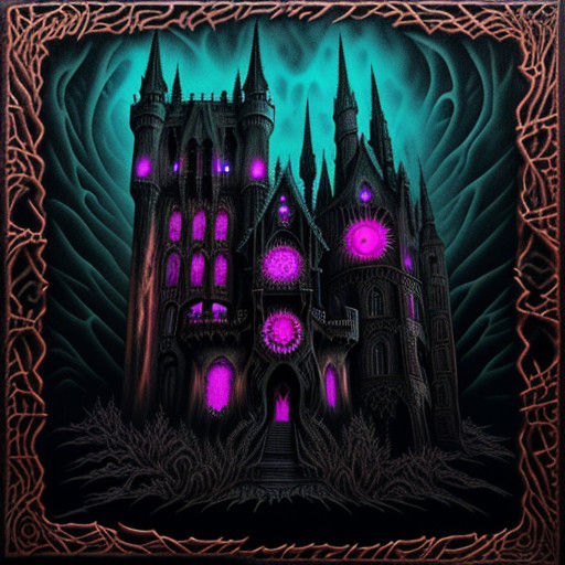 Dark Fantasy Gothic Castle in a Surreal Fractal Sunset