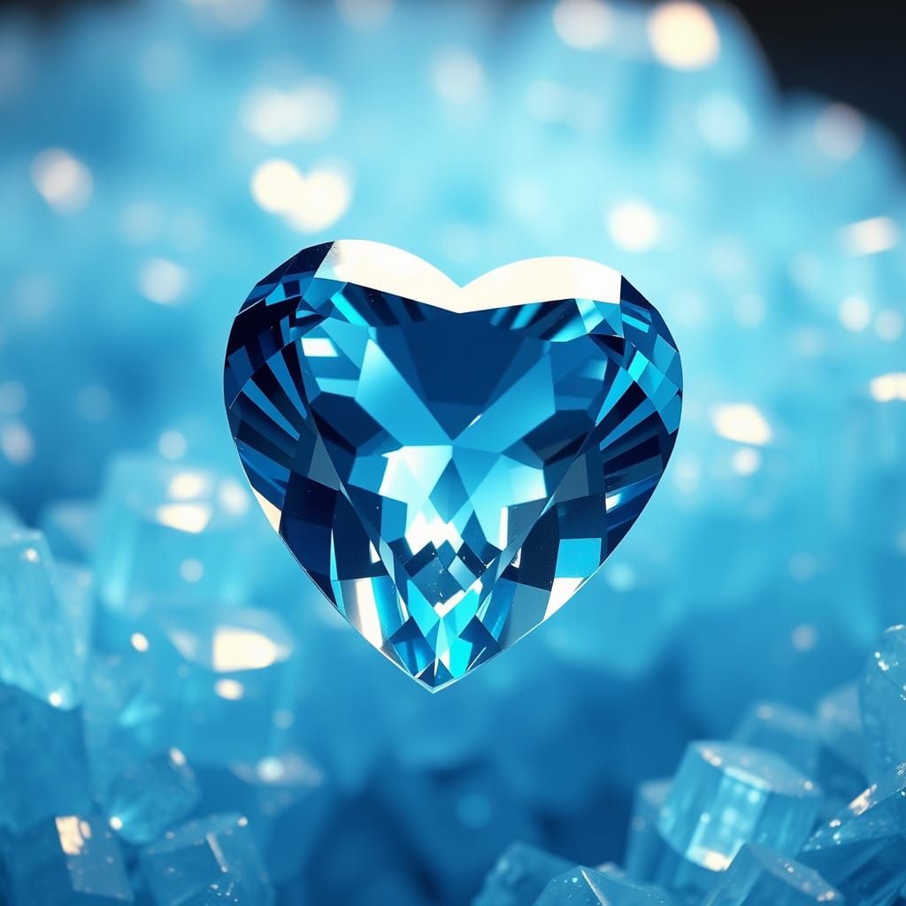 Vibrant Blue Topaz Heart Shimmering in Hyperrealistic Style