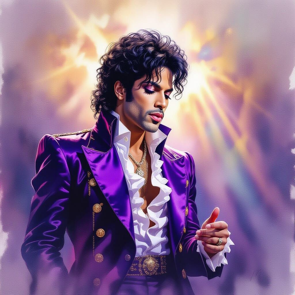 Hyperrealistic Watercolor Painting of Prince in Romantic Sty...