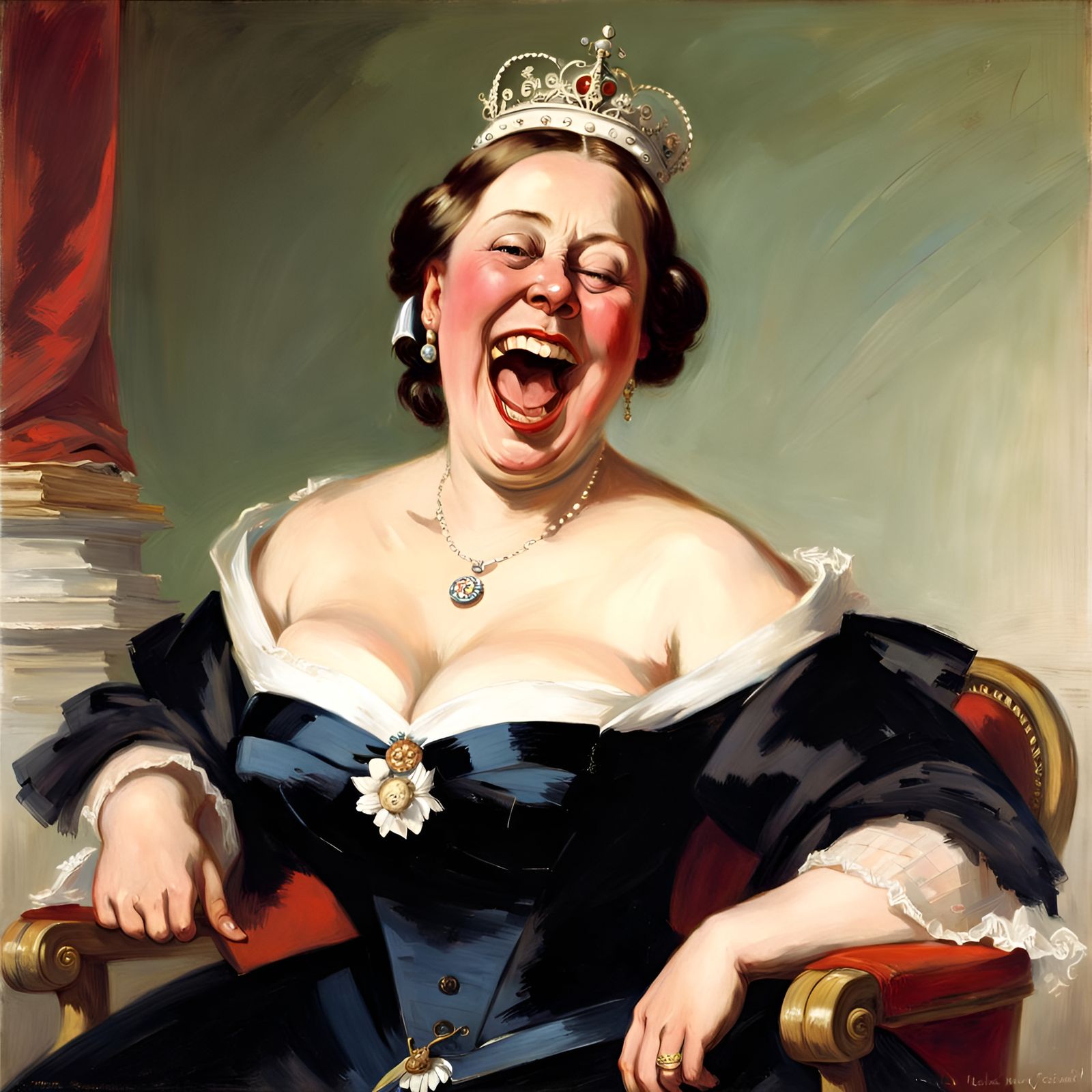 Queen Victoria Laughing, Gil Elvgren Style Portrait