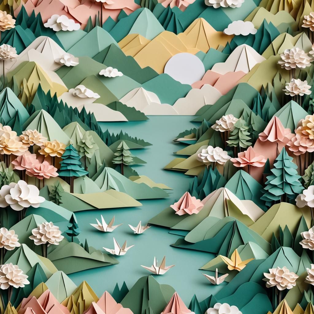 Tranquil Lake: Origami-Inspired Papercraft Art