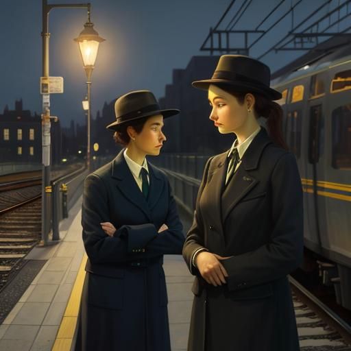 Girl on Train, Edward Hopper Style Realist Oil