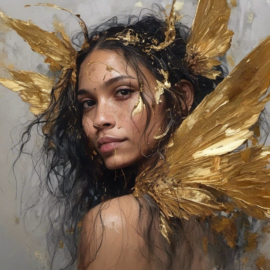 Golden Winged Fairy in Ethereal Light