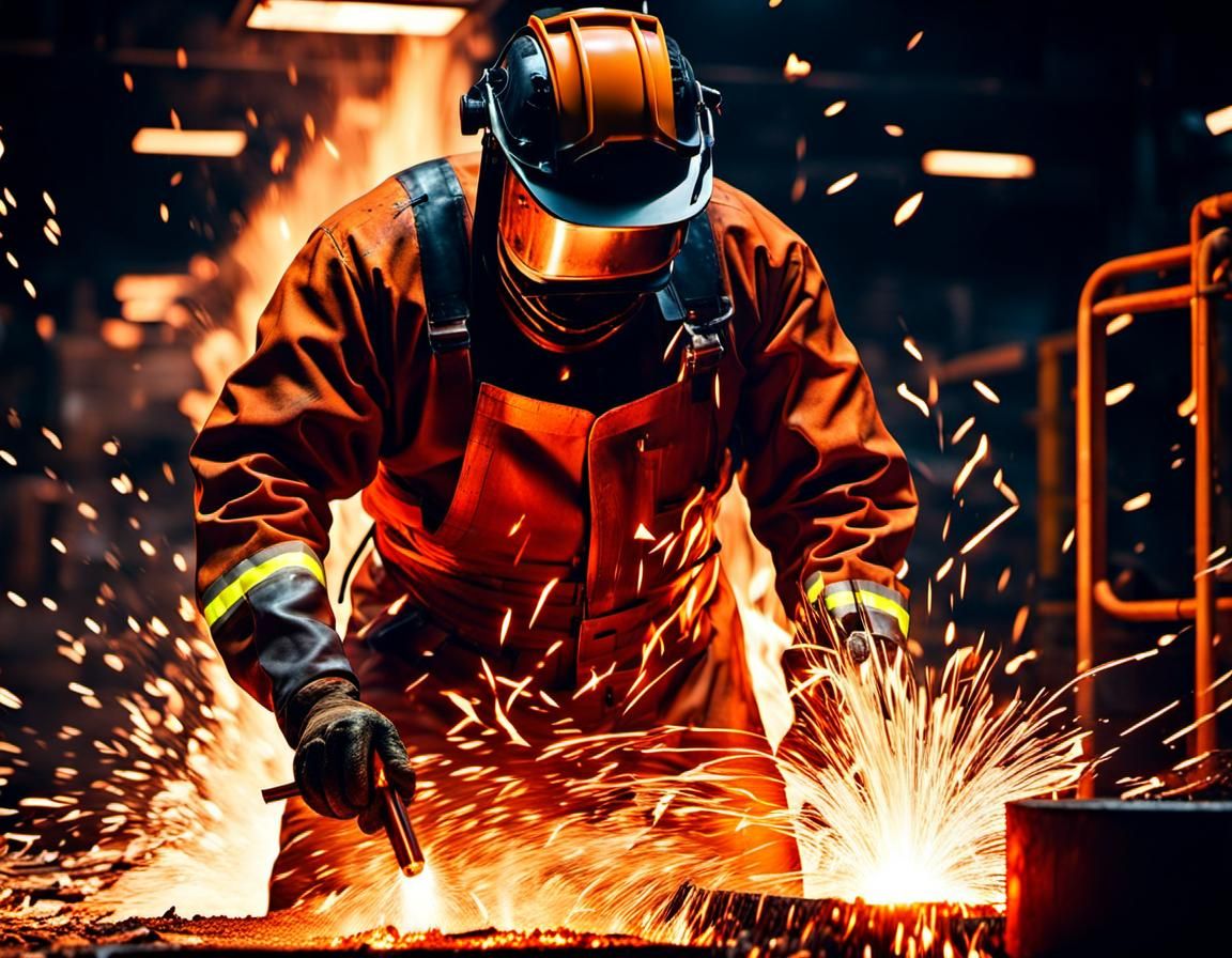 Dramatic Factory Scene with Molten Metal Display