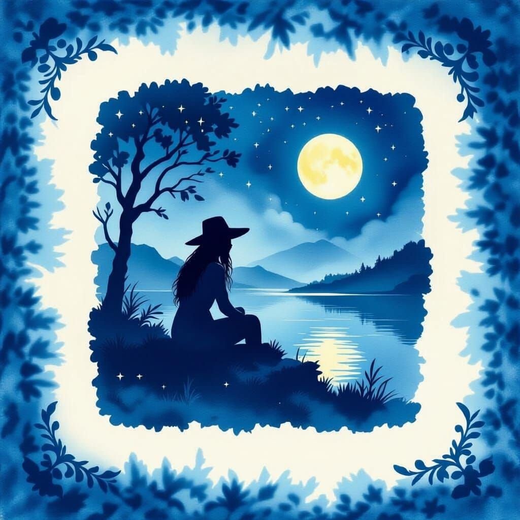 Ethereal Cyanotype Moonlight Adventurer