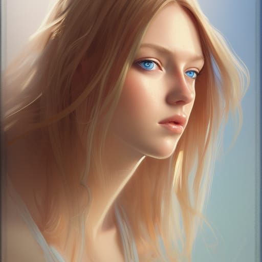 Blonde Girl Portrait in Art Nouveau Style