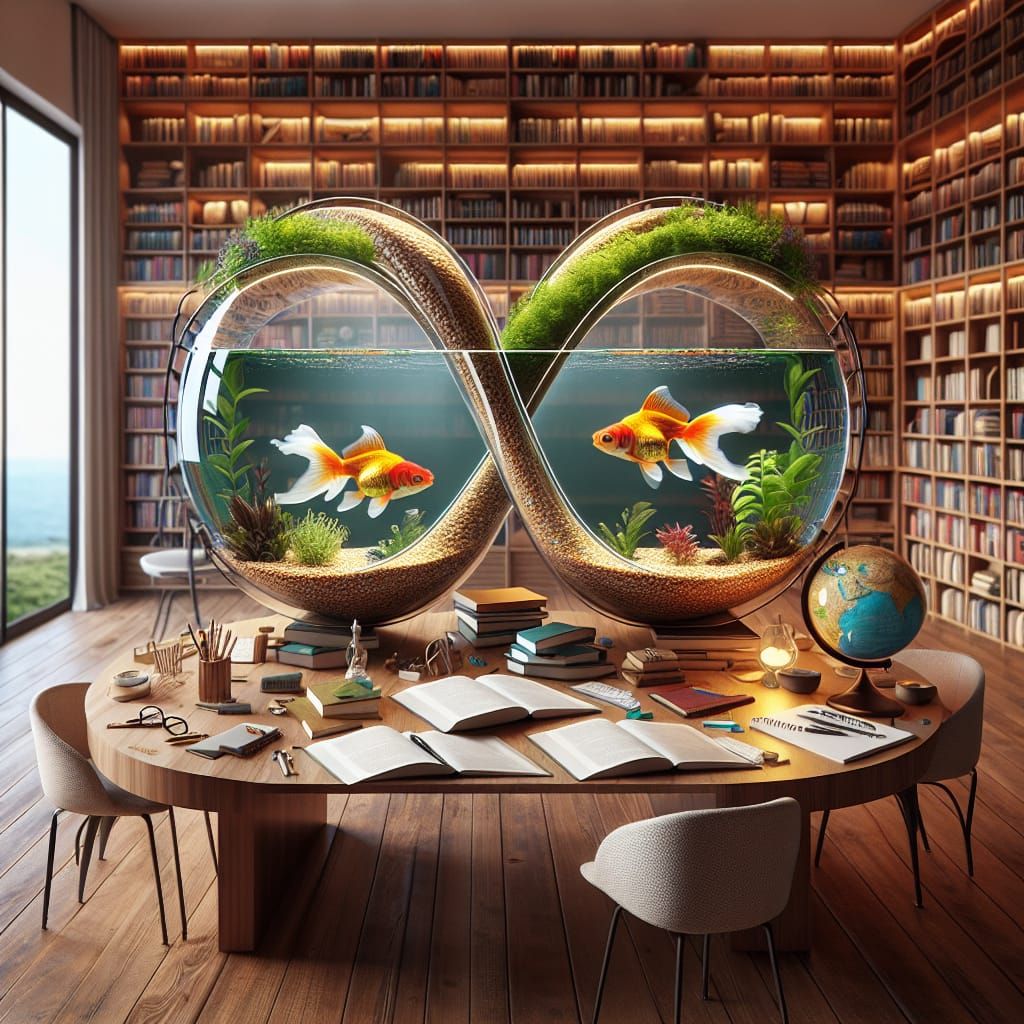 Study Nook with Infinity Aquarium in Warm Ambiance
