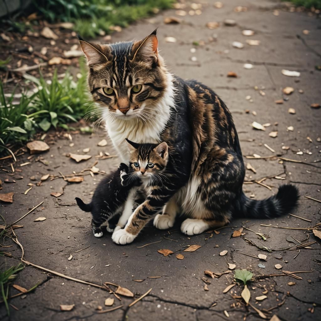 Mother Cat and Kitten: Cinematic Film Still