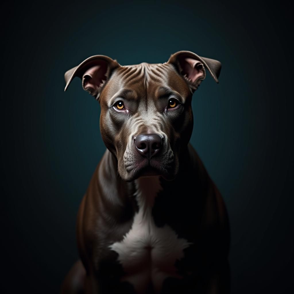 Hyperrealistic Pitbull Portrait in Moody Lighting