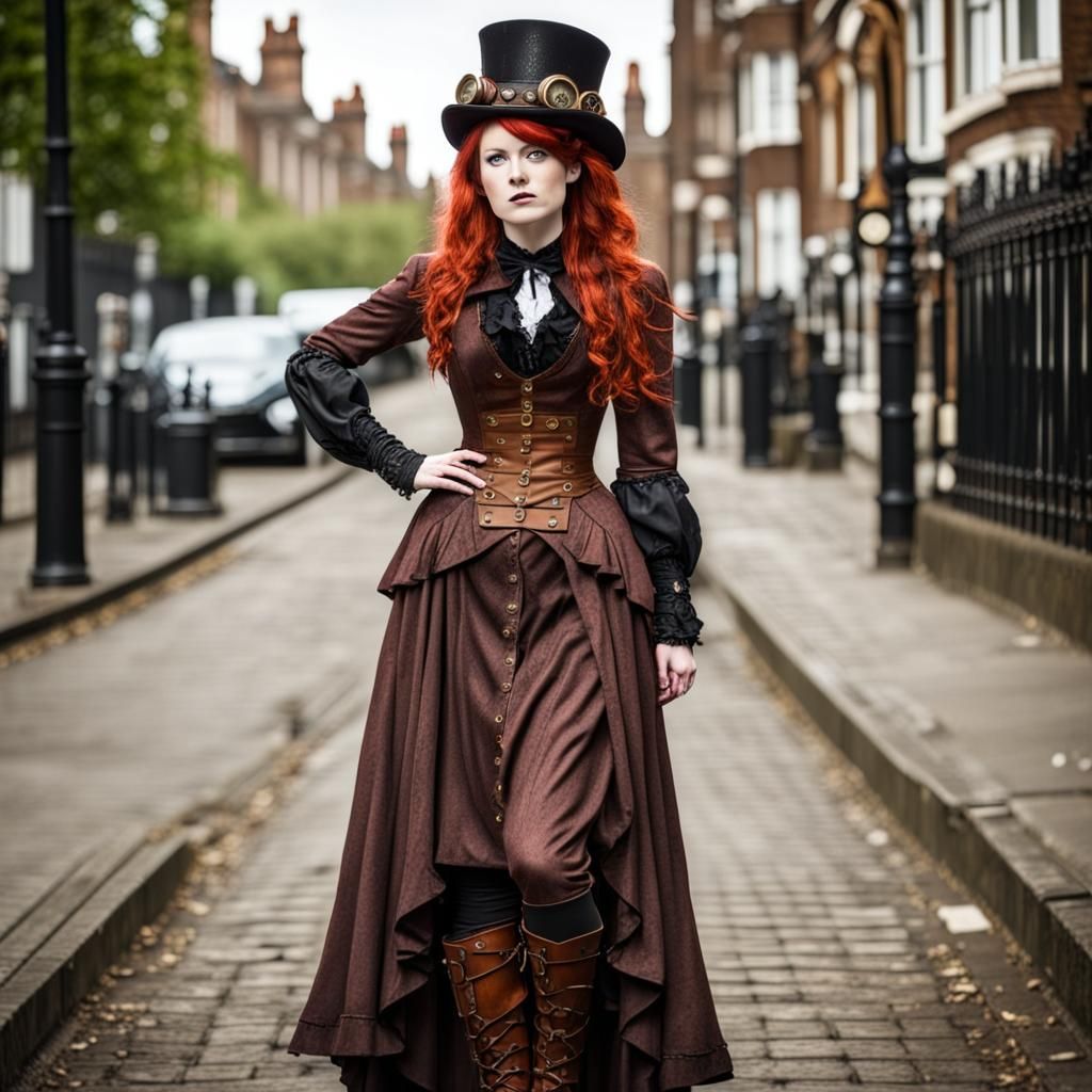 Steampunk Victorian Redhead in London Street
