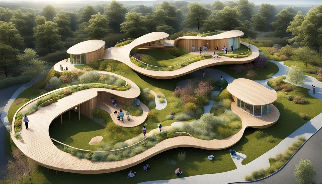 Japanese Design Daycare with Organic Roof and Ramps