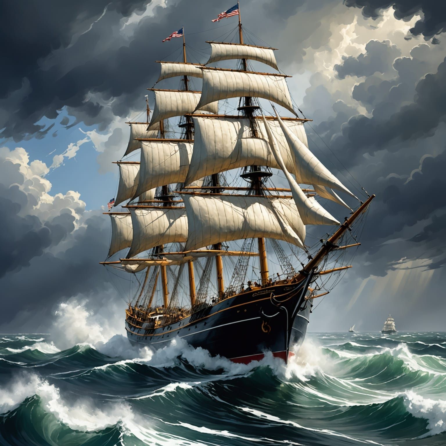 Cutty Sark Clipper Ship in Stormy Seas Oil Painting