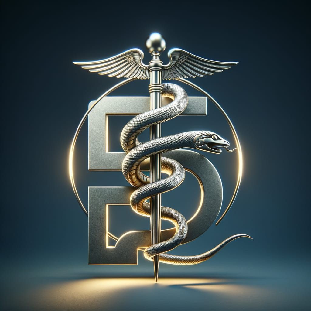 3D Logo: Rod of Asclepius with Gold Initials