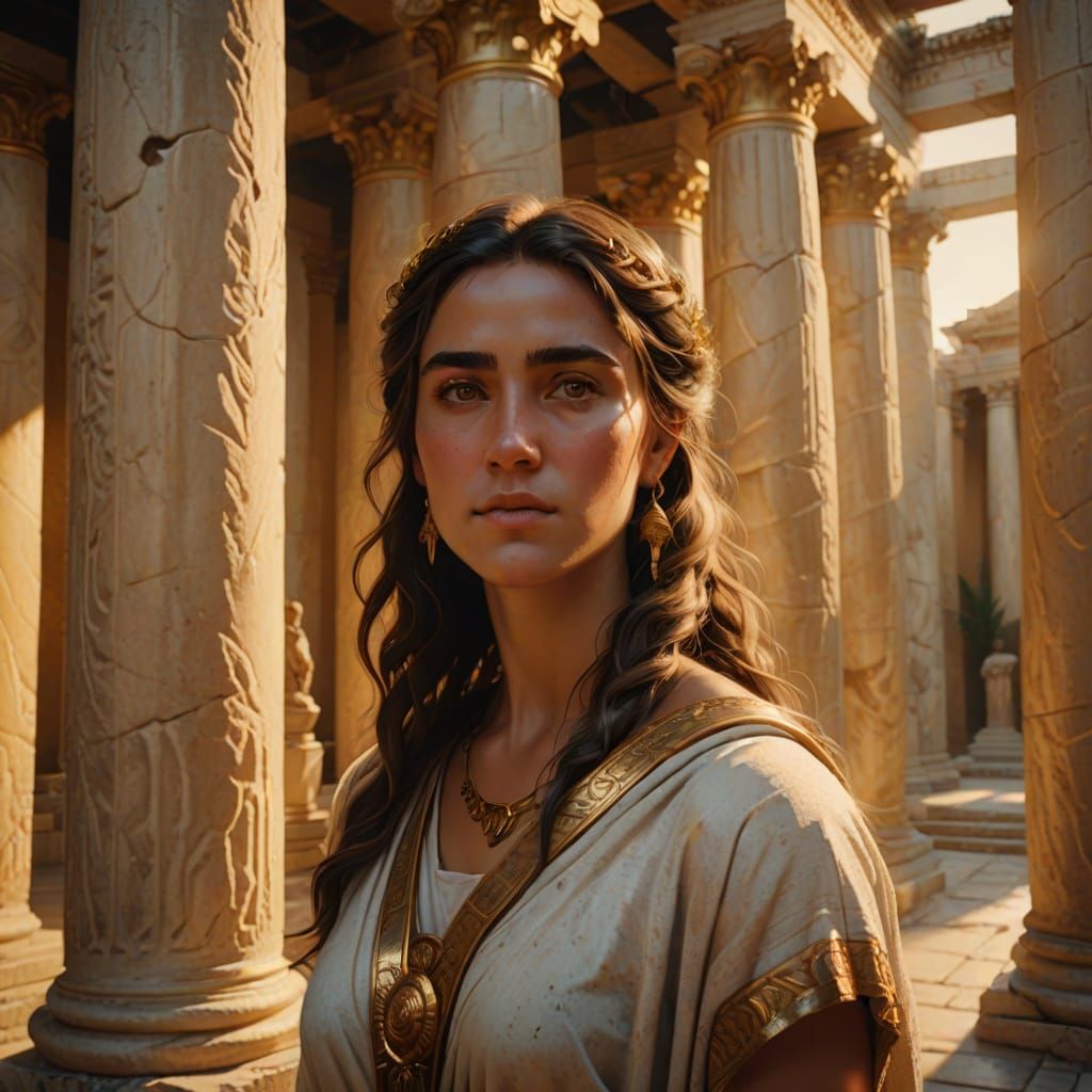 Classical Portrait of Europa of Macedon in Ancient Temple