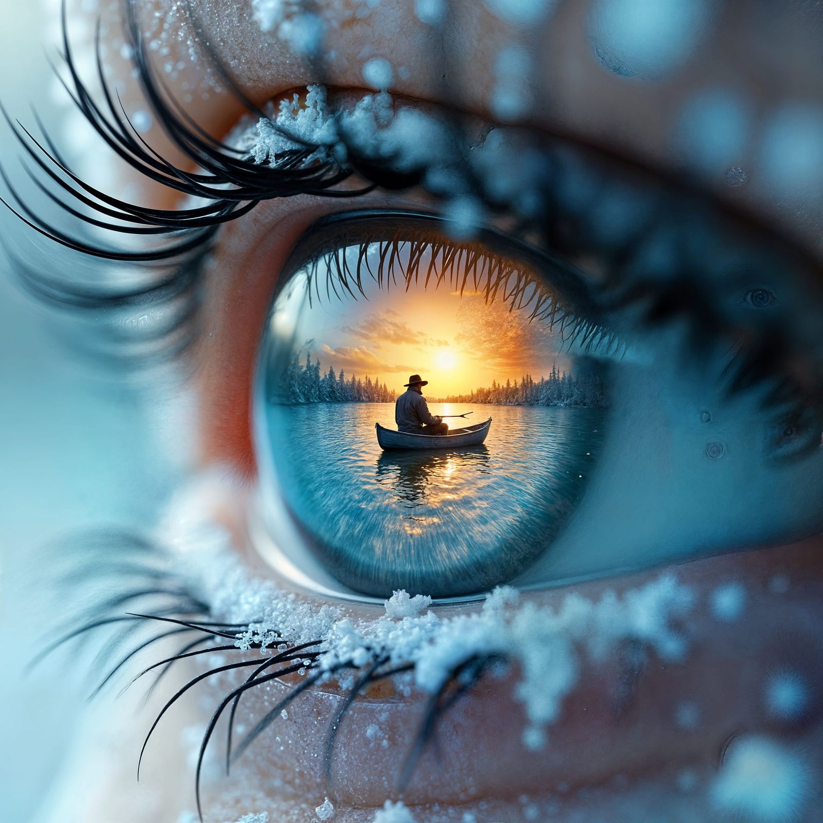 Surreal Eye: Snow Fields and Crystal Lake