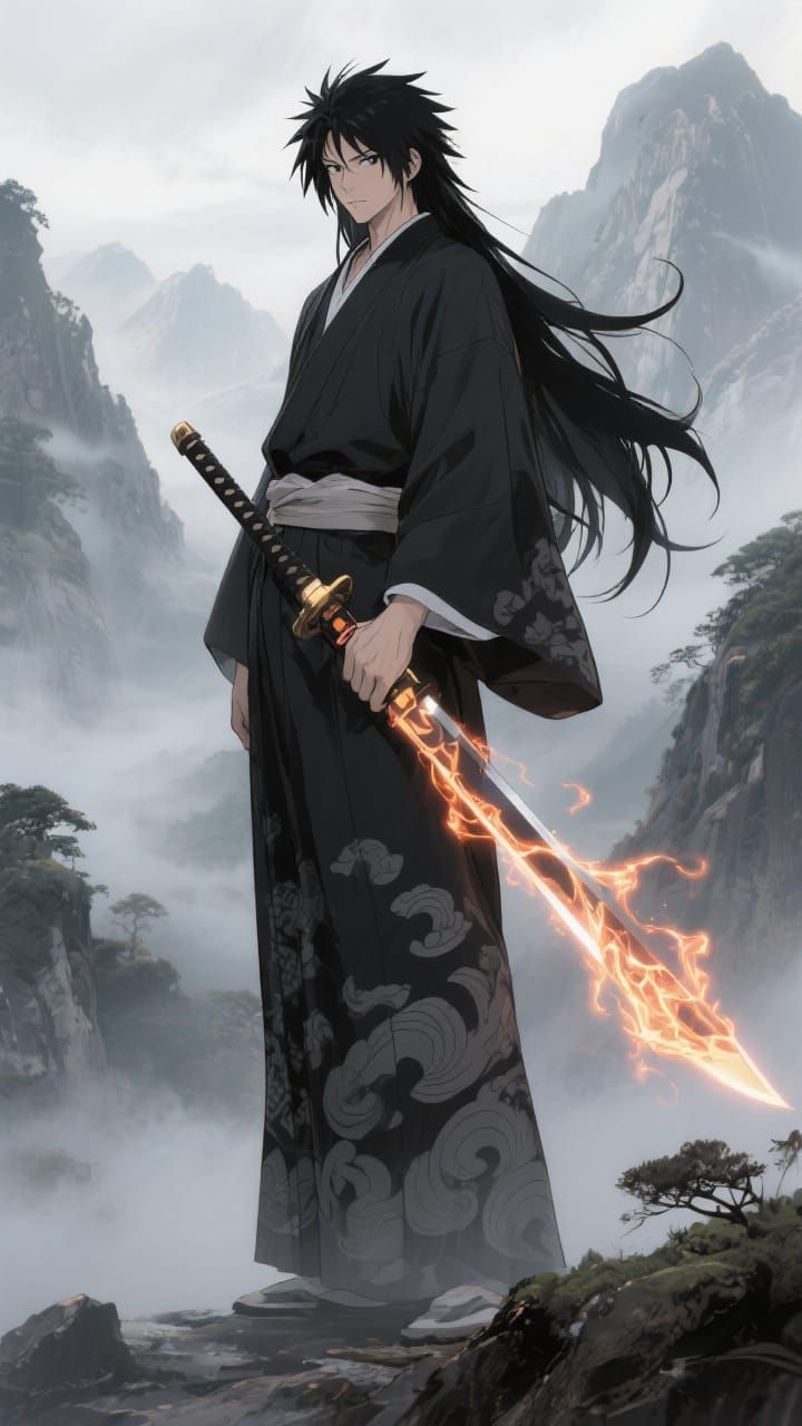 Ash Hashira Warrior in Anime Style