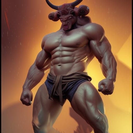 Hyperdetailed Oni Concept Art in Orange and Teal