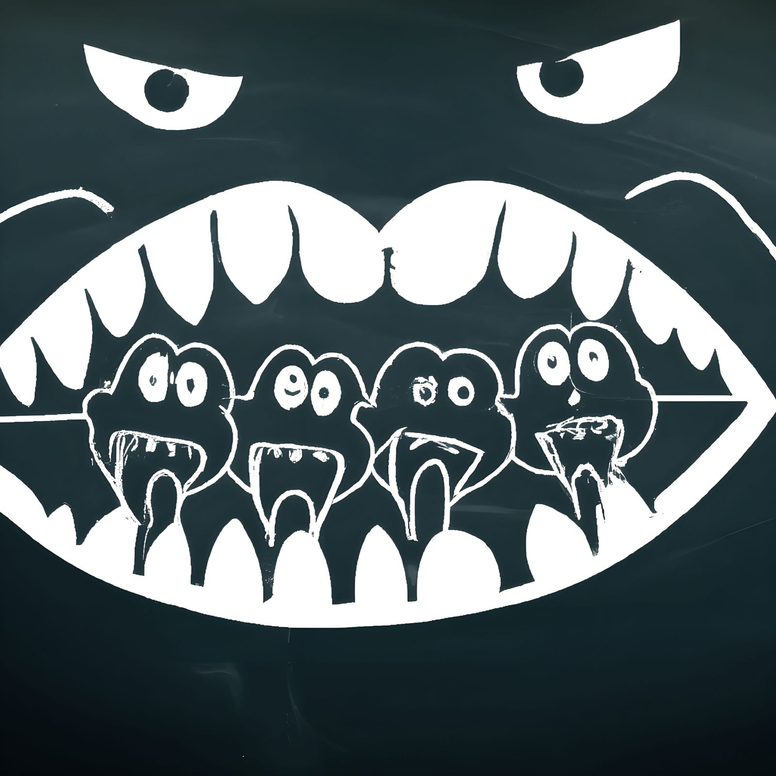 Creepy School Blackboard with Hungry Monster