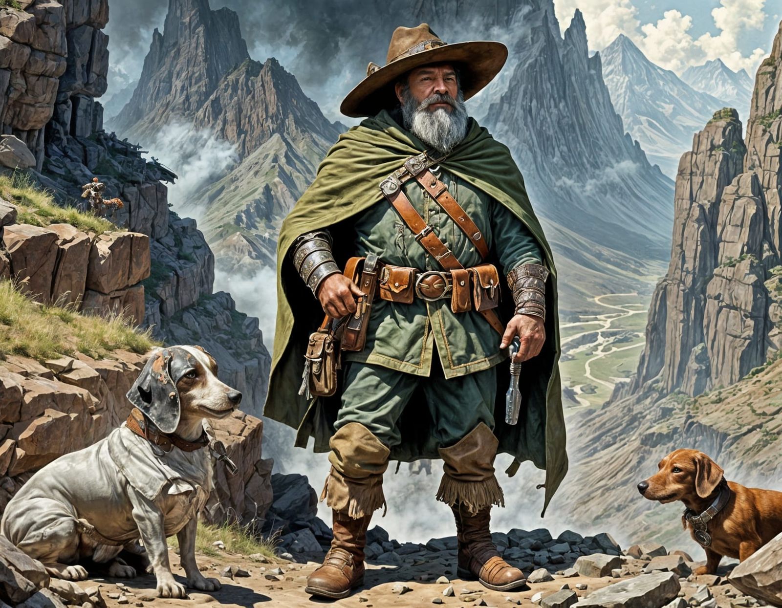 Mexican Dwarven Ranger with Dachshund, Moebius Style