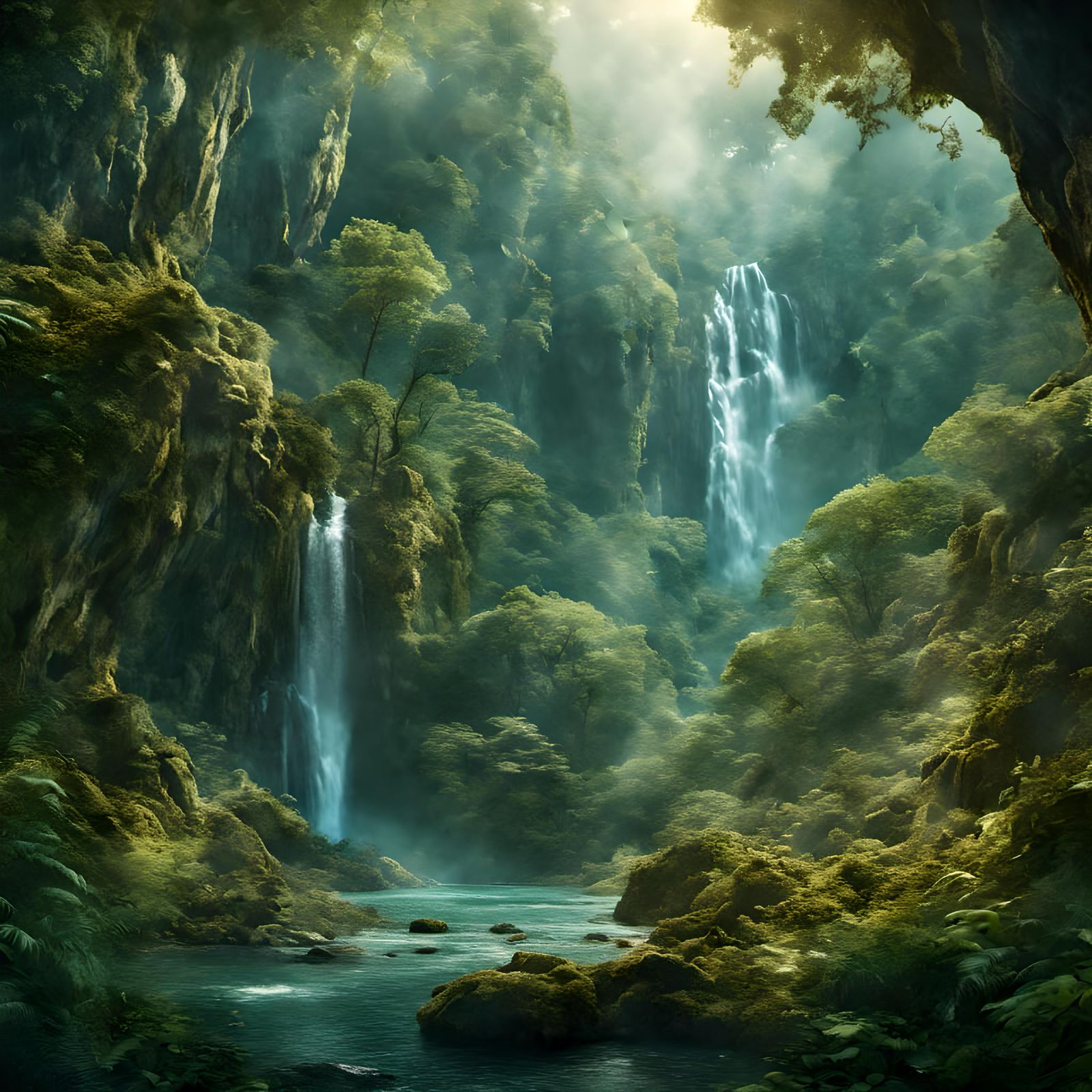 Fantastical Waterfall Matte Painting in Deep Color