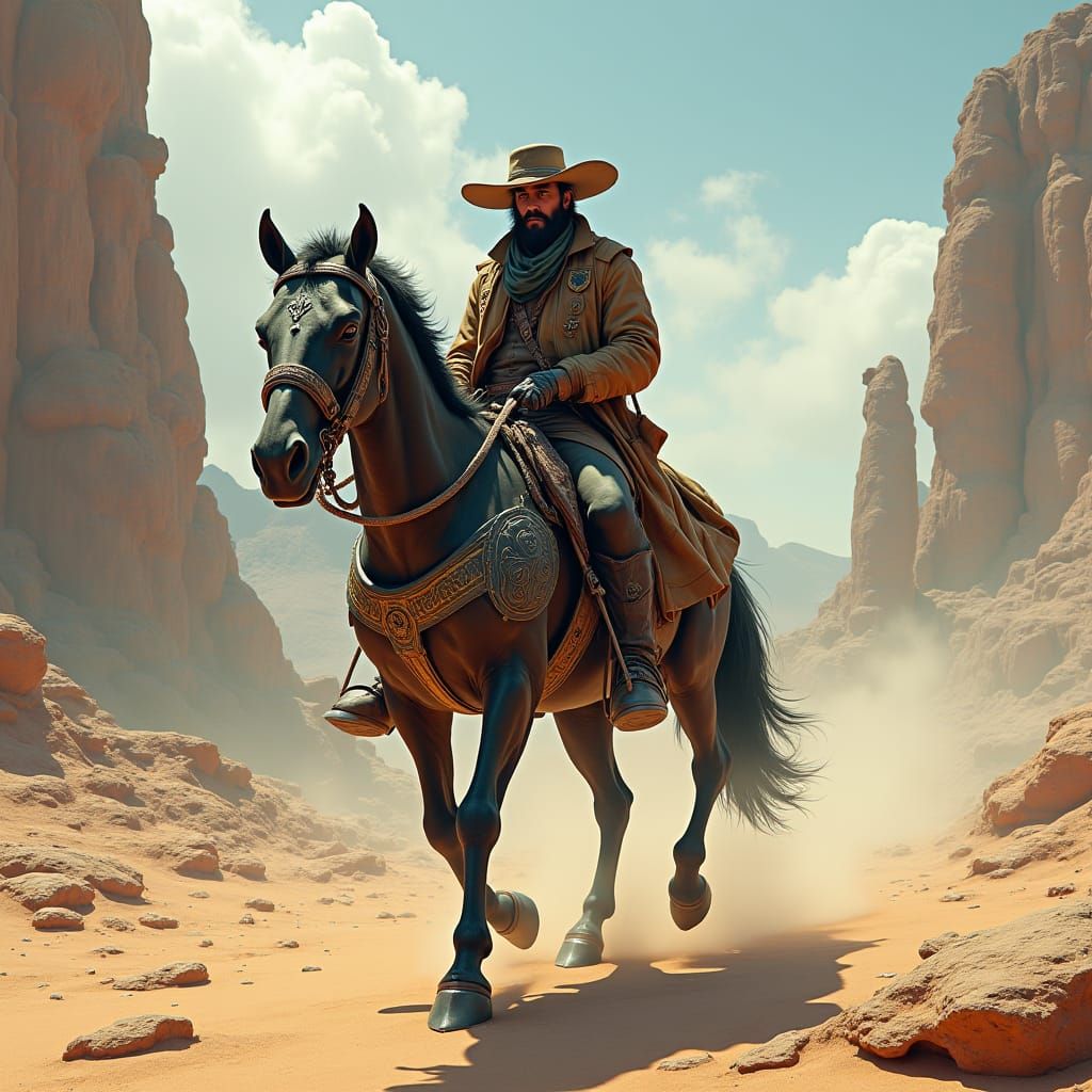 Wu Kong as Cowboy in Mystical Desert