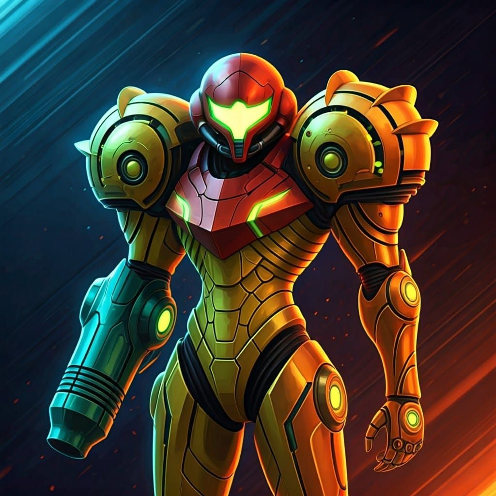 Powerful Samus Aran in Vibrant Manga-Inspired Art
