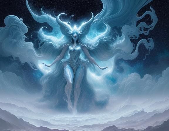 Celestial Wolf Emerging from Nebula Clouds