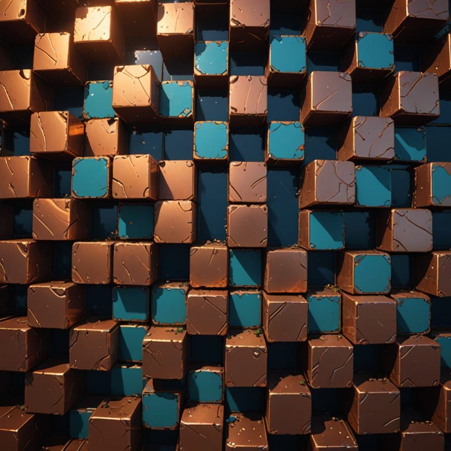 Polished Copper Bricks in Golden Light, Fantasy Concept Art