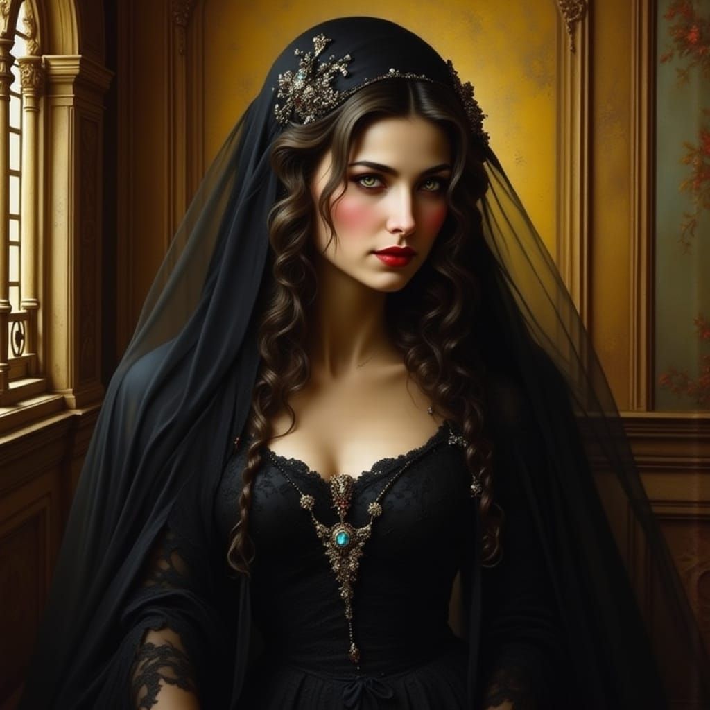 Elegant Italian Woman in Mourning Attire