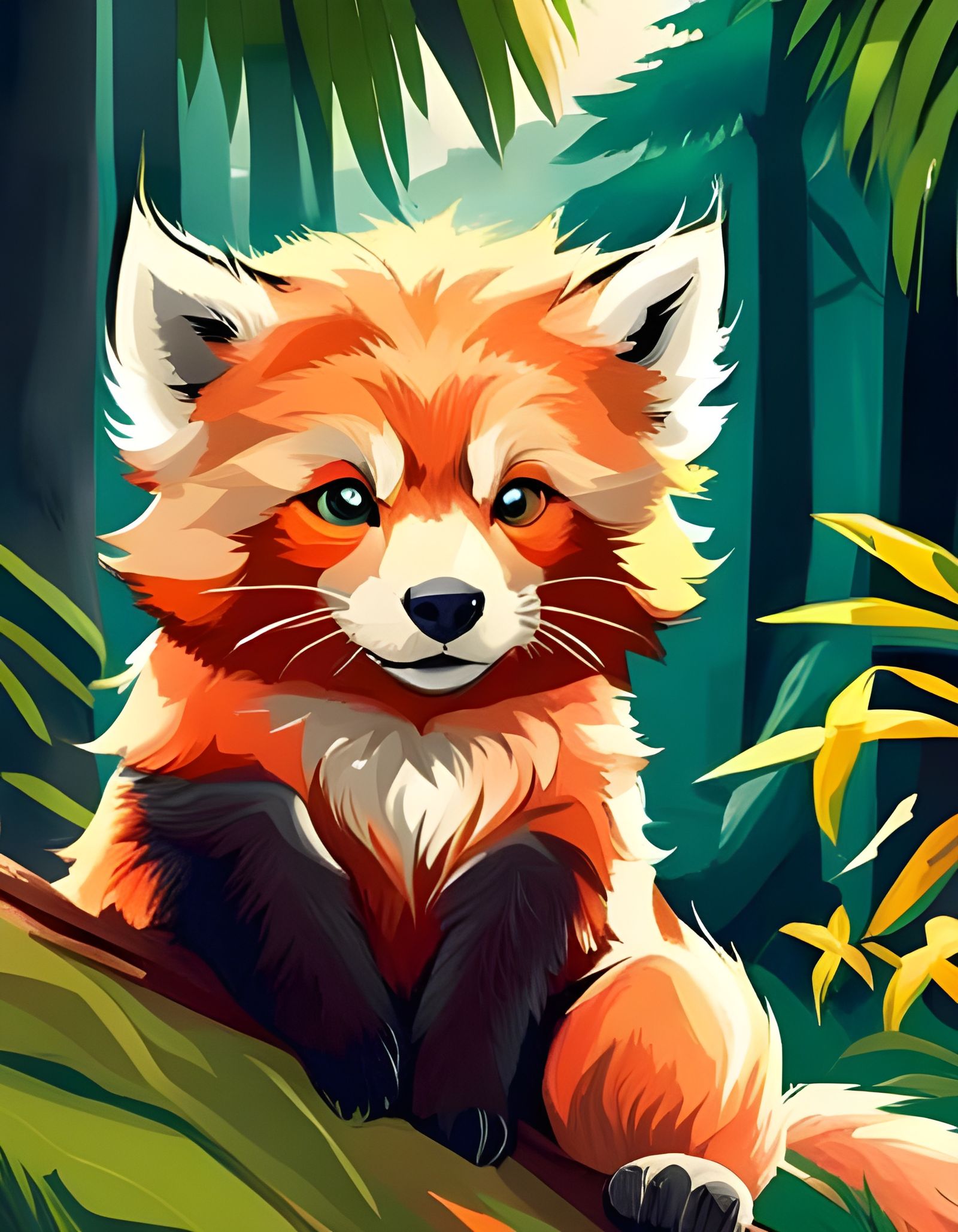 Fluffy Red Panda in Bamboo Forest: Anime Style