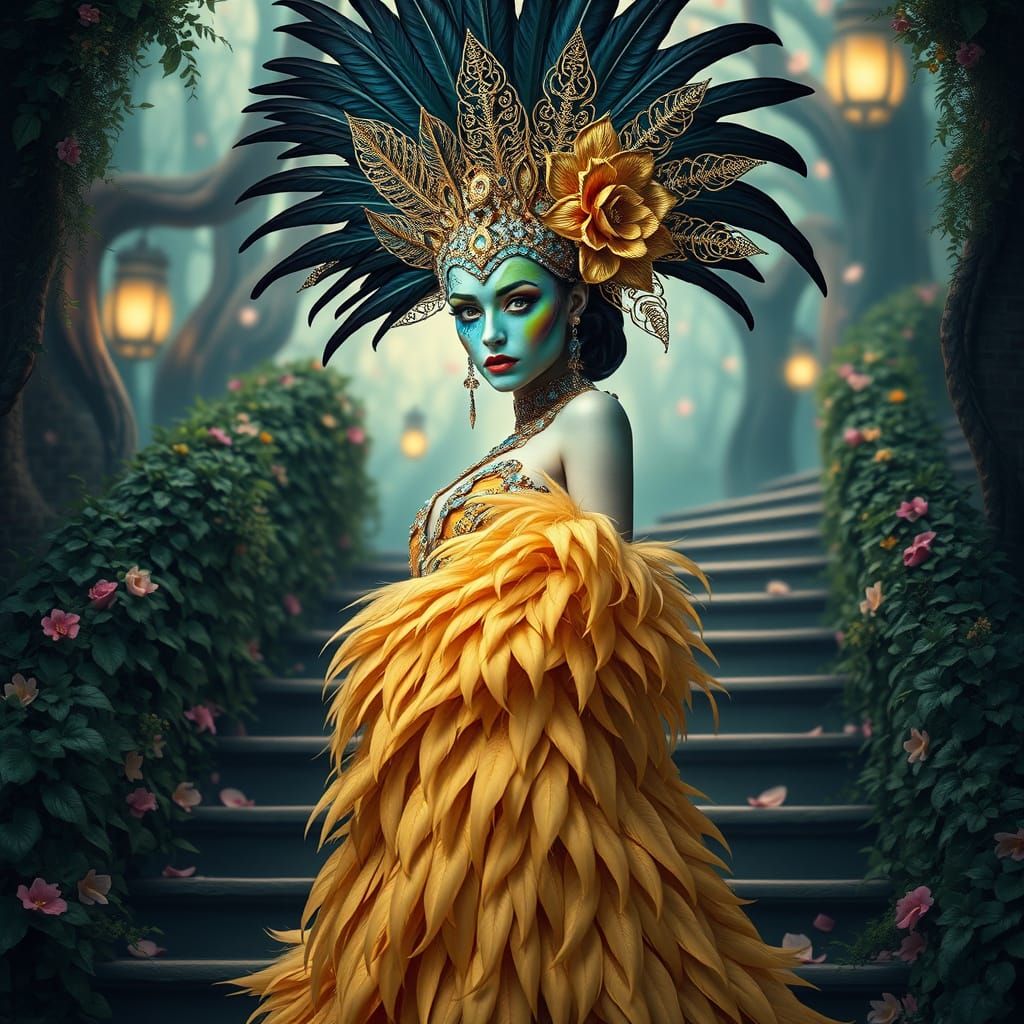 Goth Woman in Whimsical Fantasy Forest