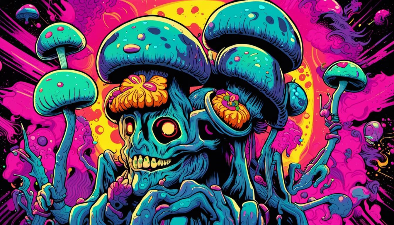Psychedelic Mushroom Warrior in Black Light Art