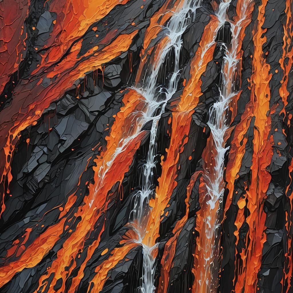 Fiery Sunset Waterfall in Abstract Art Style