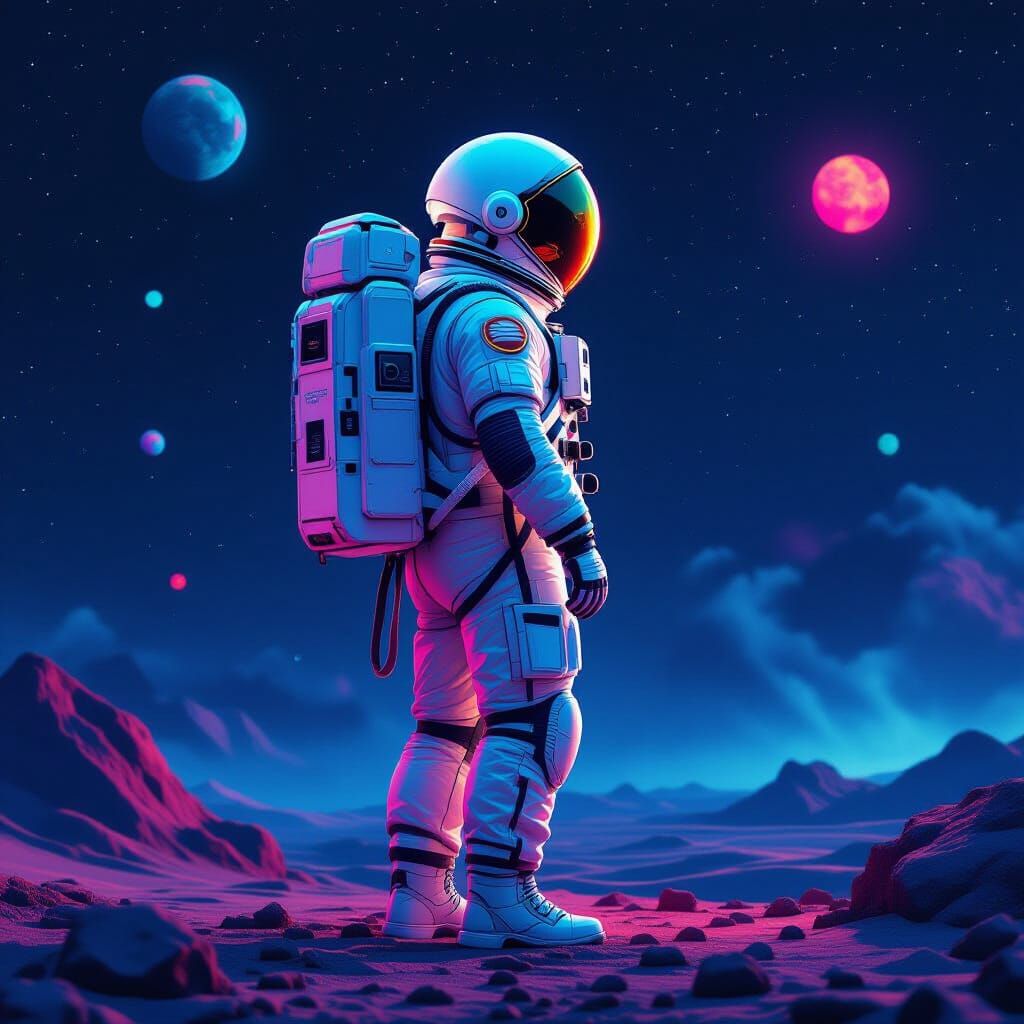 Astronaut on Distant Planet in Sci-Fi Style