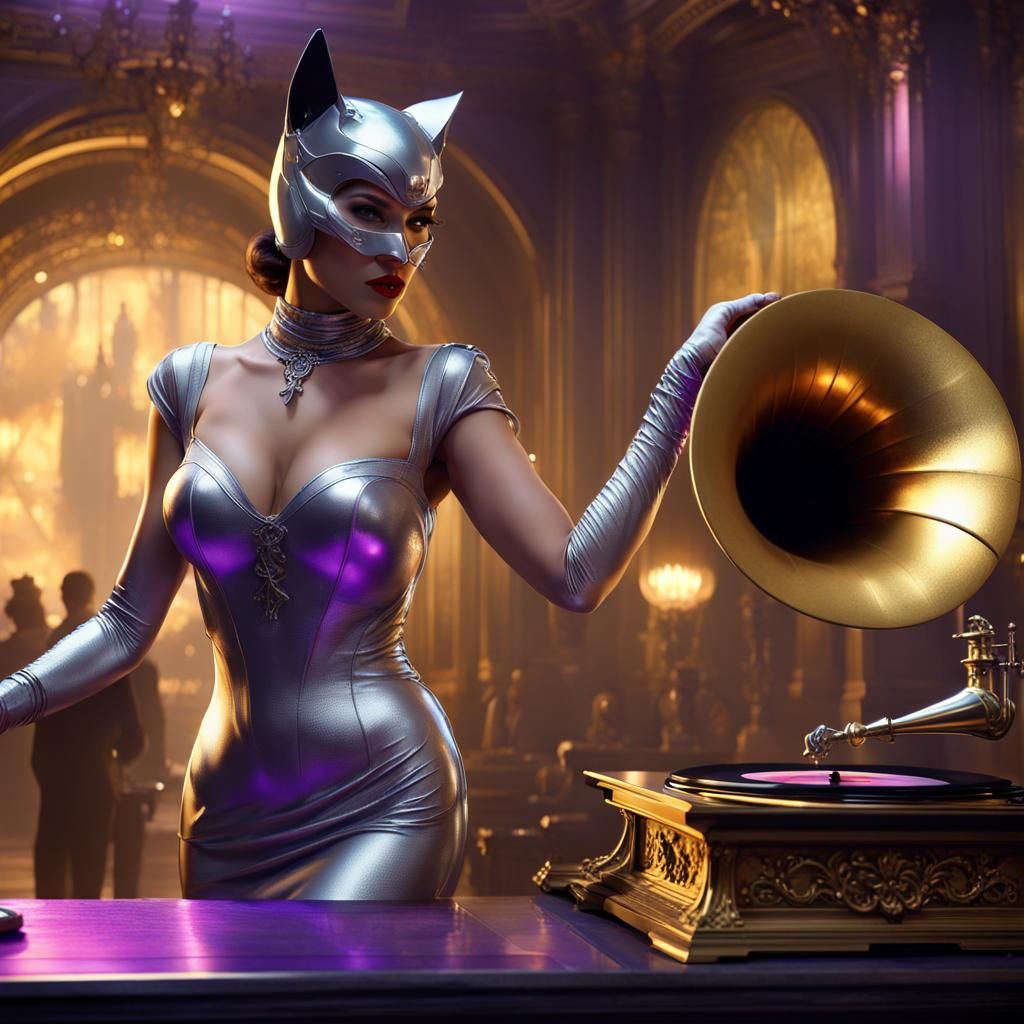 Dancing Woman in Silver Dress, Dark Fantasy Art