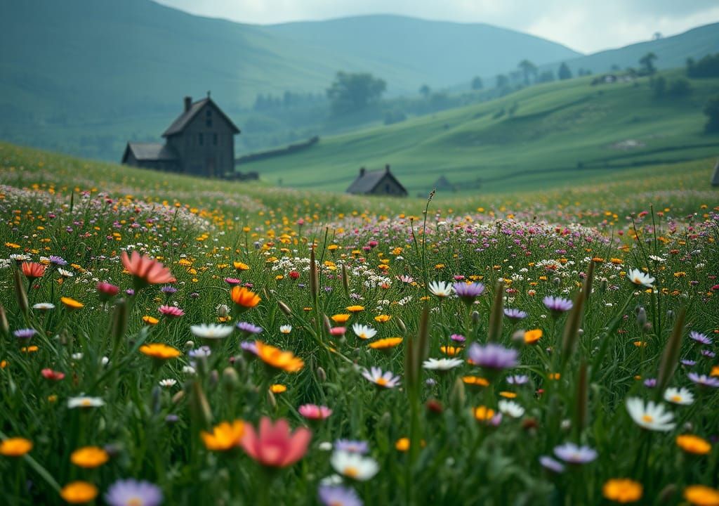 Whimsical Celtic Wildflower Field, Detailed Matte Painting