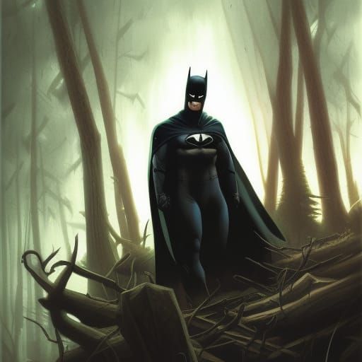 Sinister Batman in the Woods Comic Art