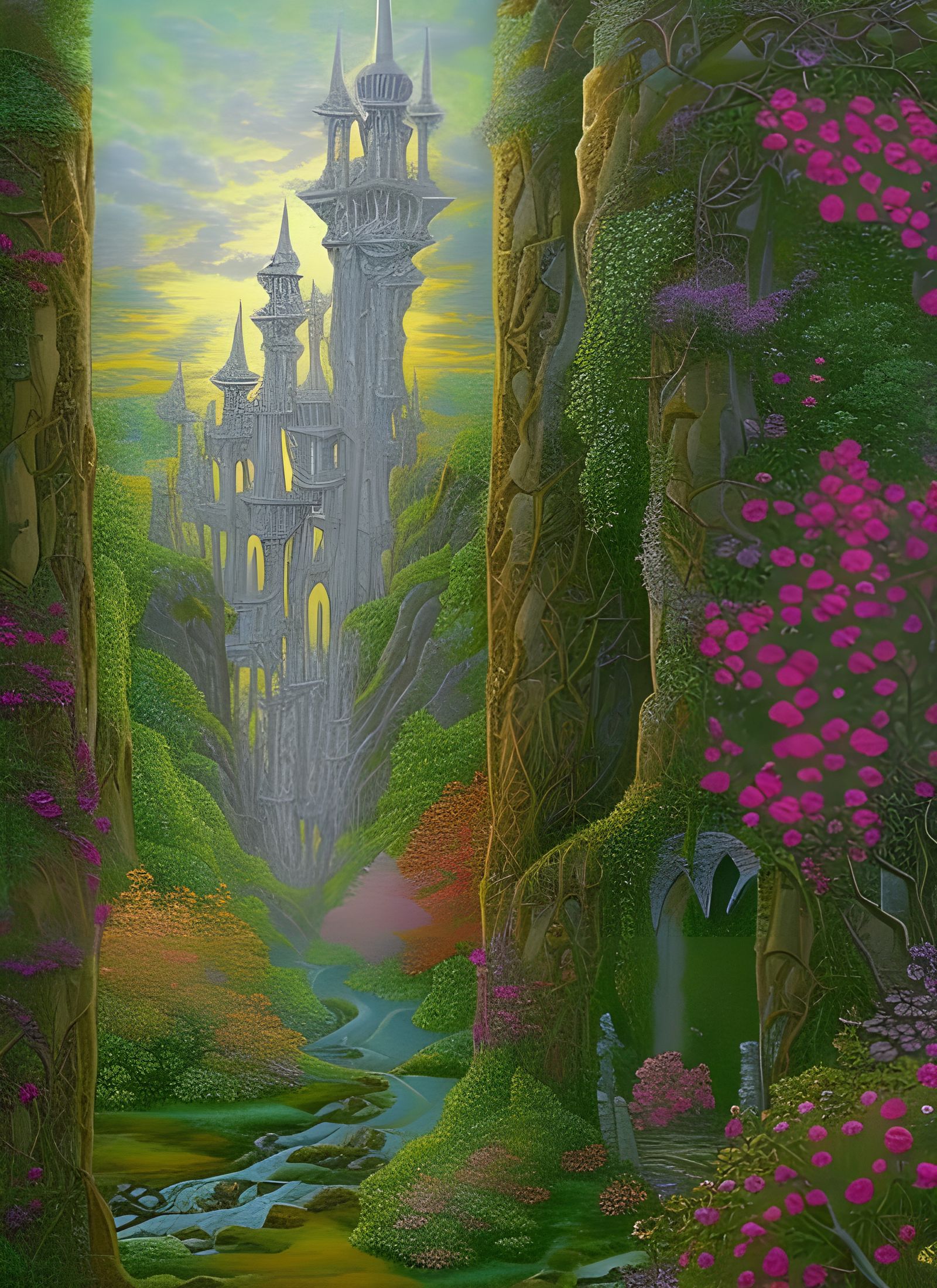 Elven Woods: Towers of Roses in High Fantasy Style