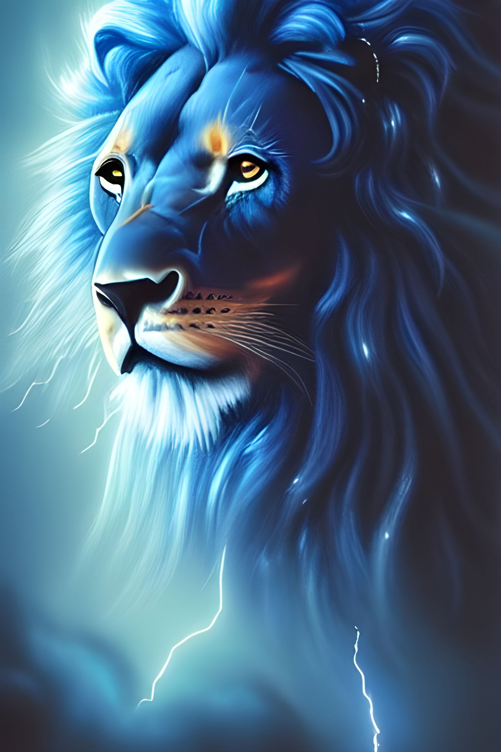 Electric Blue Lion in Hyperrealistic Art Deco Style