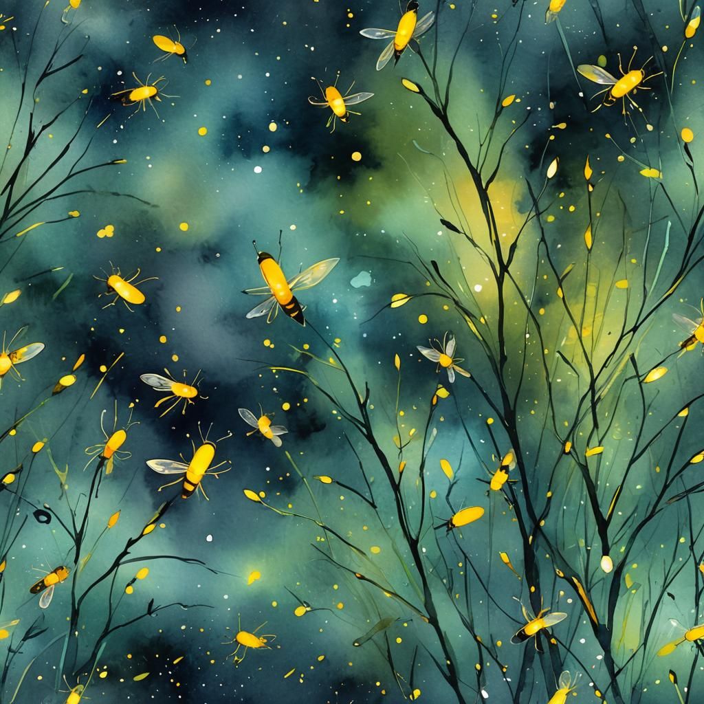 Firefly Magic"  - This watercolor painting captures the ethe...