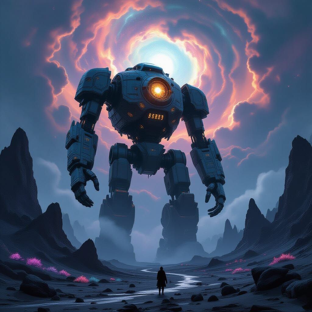 Ancient Automaton on Alien World in Concept Art Style