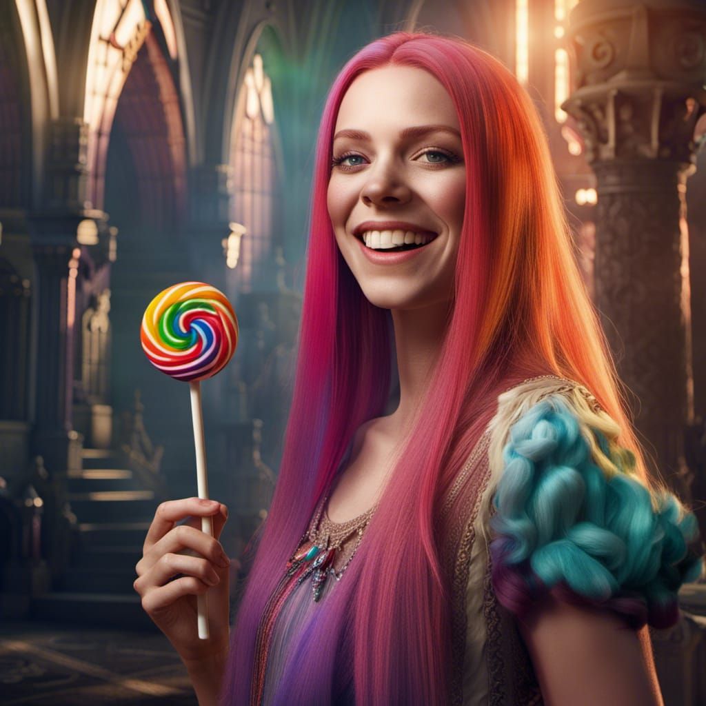 Rainbow Haired Woman in Enchanted Castle