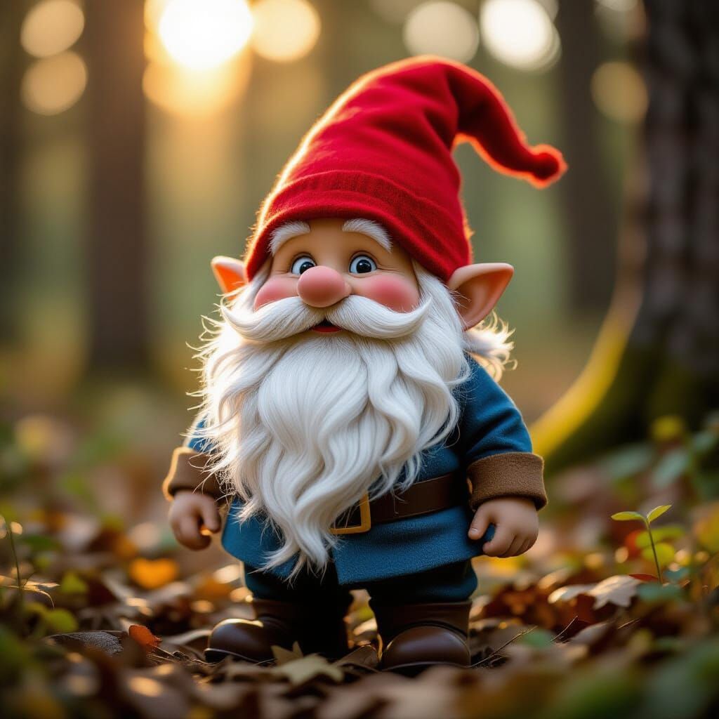 Chubby Gnome with White Beard in Forest